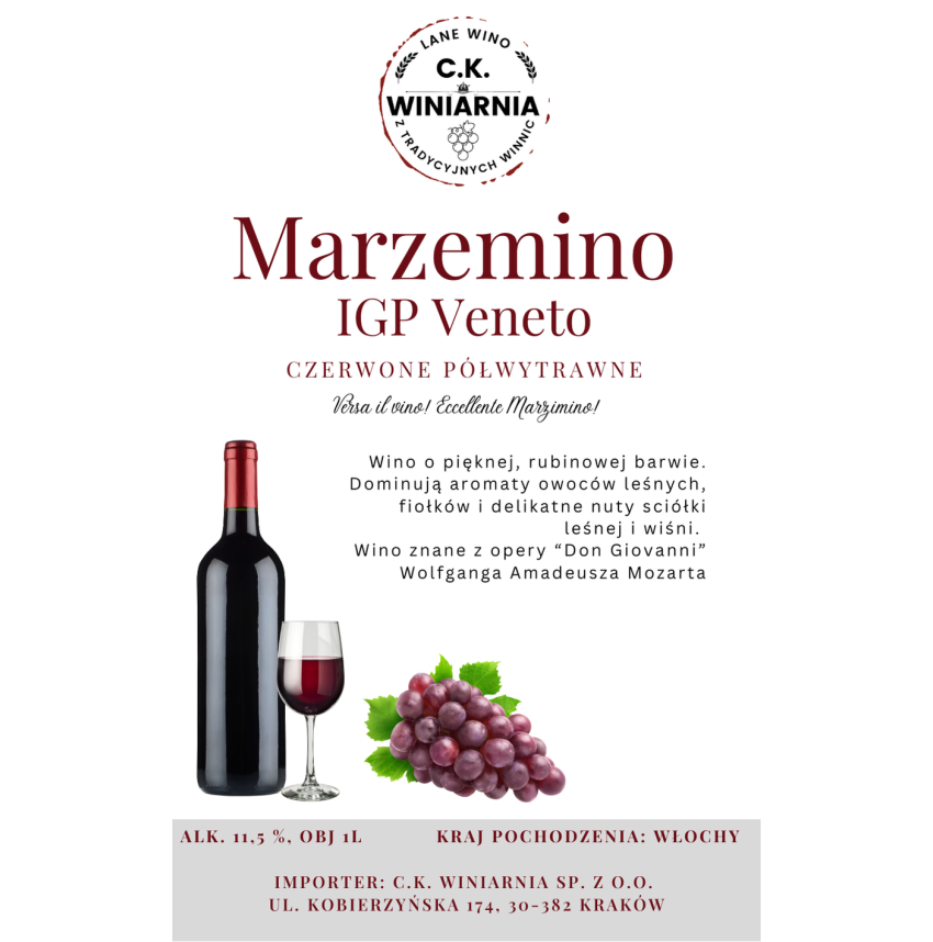 Marzemino IGP Veneto -  Wino czerwone półwytrawne