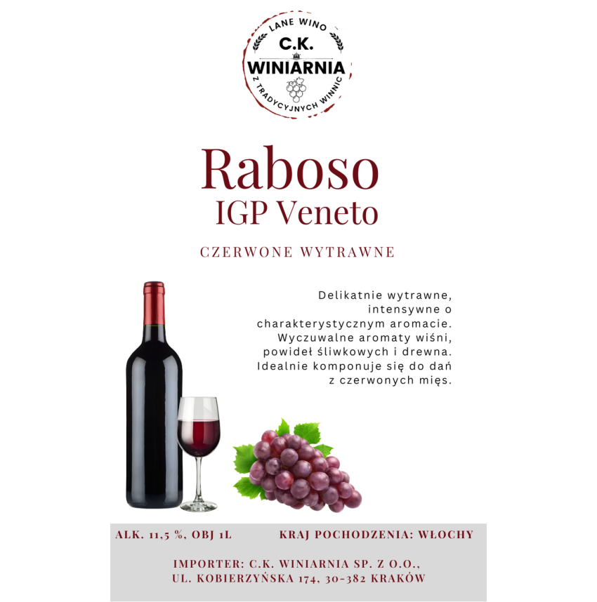 Raboso IGP Veneto -Wino czerwone wytrawne