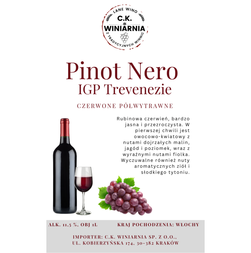 Pinot Nero IGP Trevenezie - Wino czerwone półwytrawne