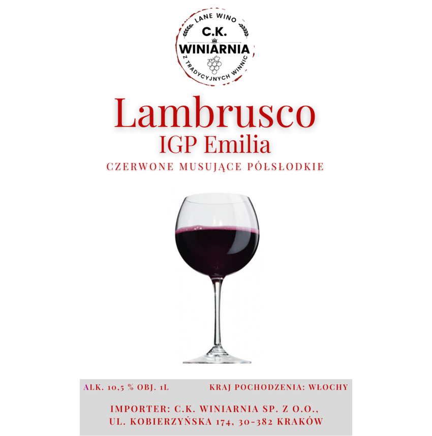Lambrusco IGP Emilia - Wino czerwone musujące półsłodkie