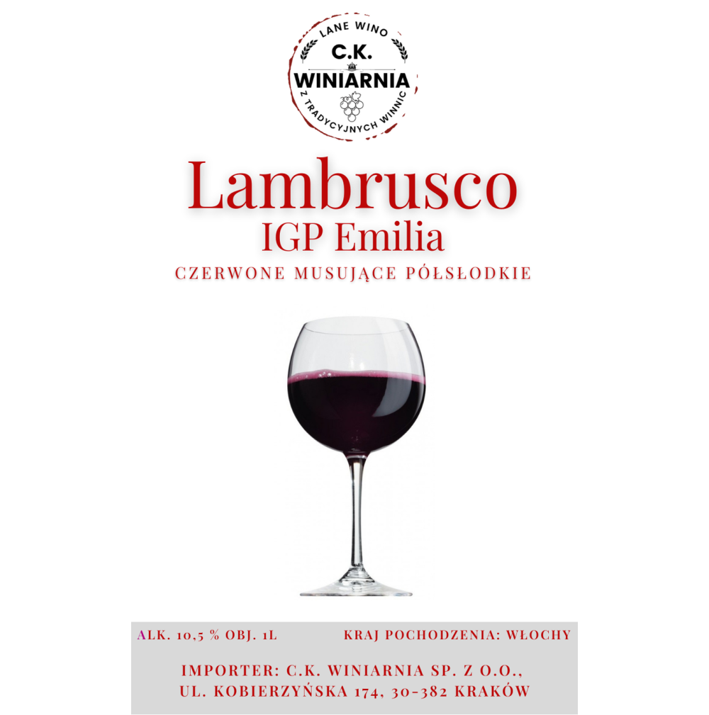 Lambrusco IGP Emilia - Wino czerwone musujące półsłodkie