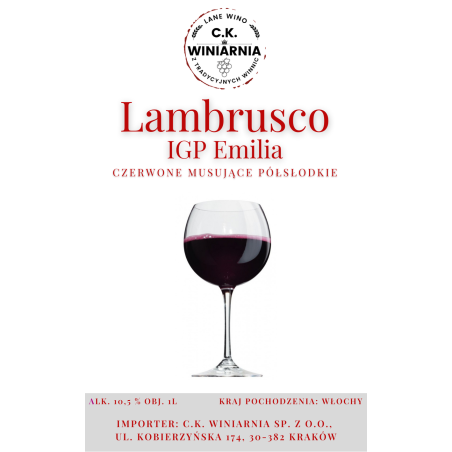 Lambrusco IGP Emilia - Wino czerwone musujące półsłodkie