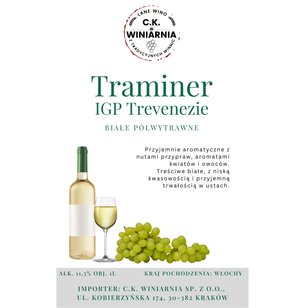 Traminer IGP Trevenezie - Wino białe półwytrawne -
